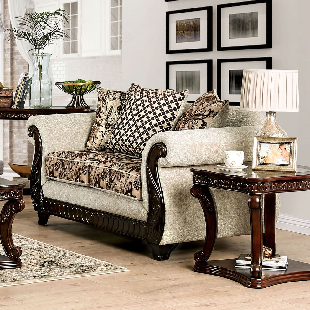 Beige/Brown Traditional Love Seat by Furniture of America