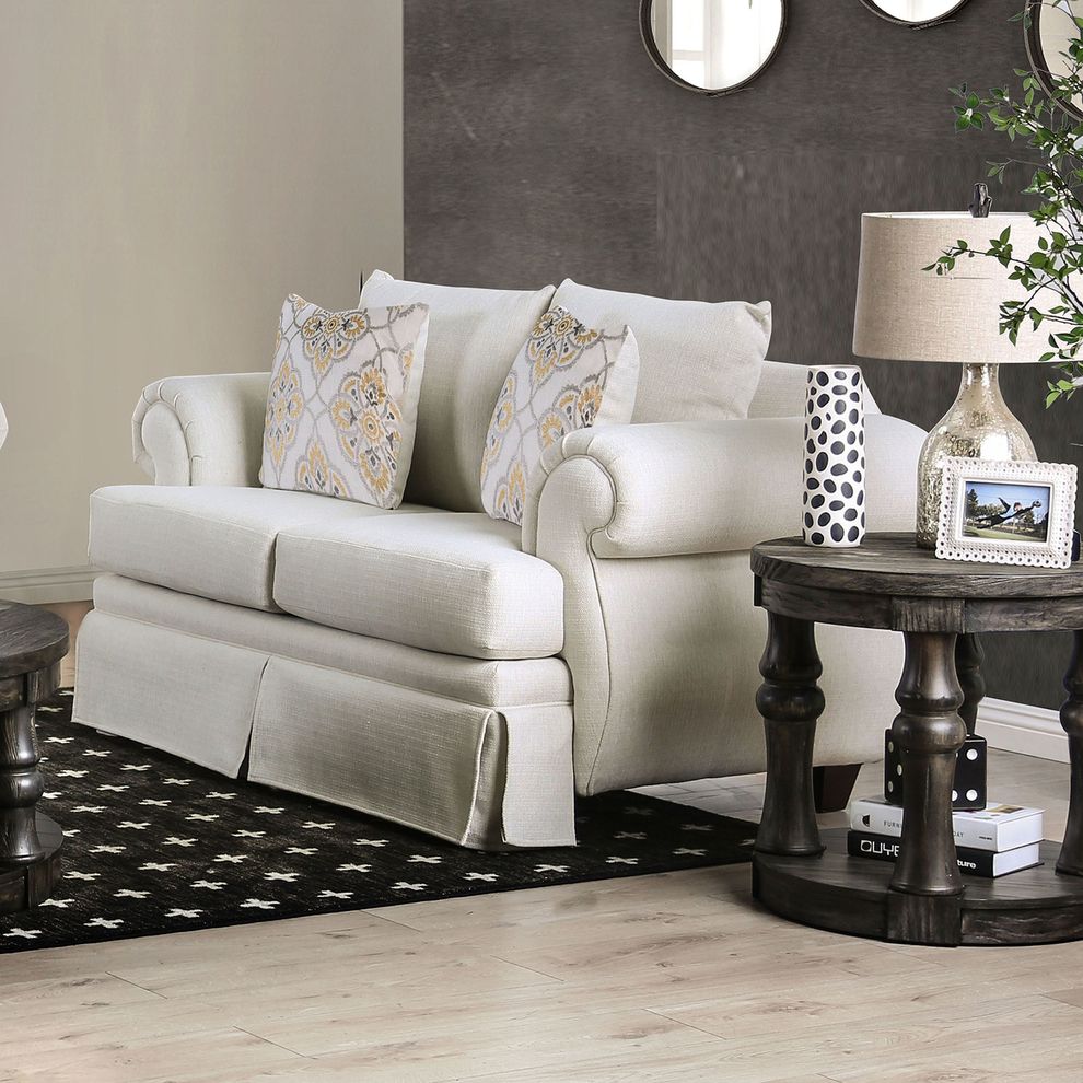 Ivory Traditional Skirted US-Made Loveseat by Furniture of America