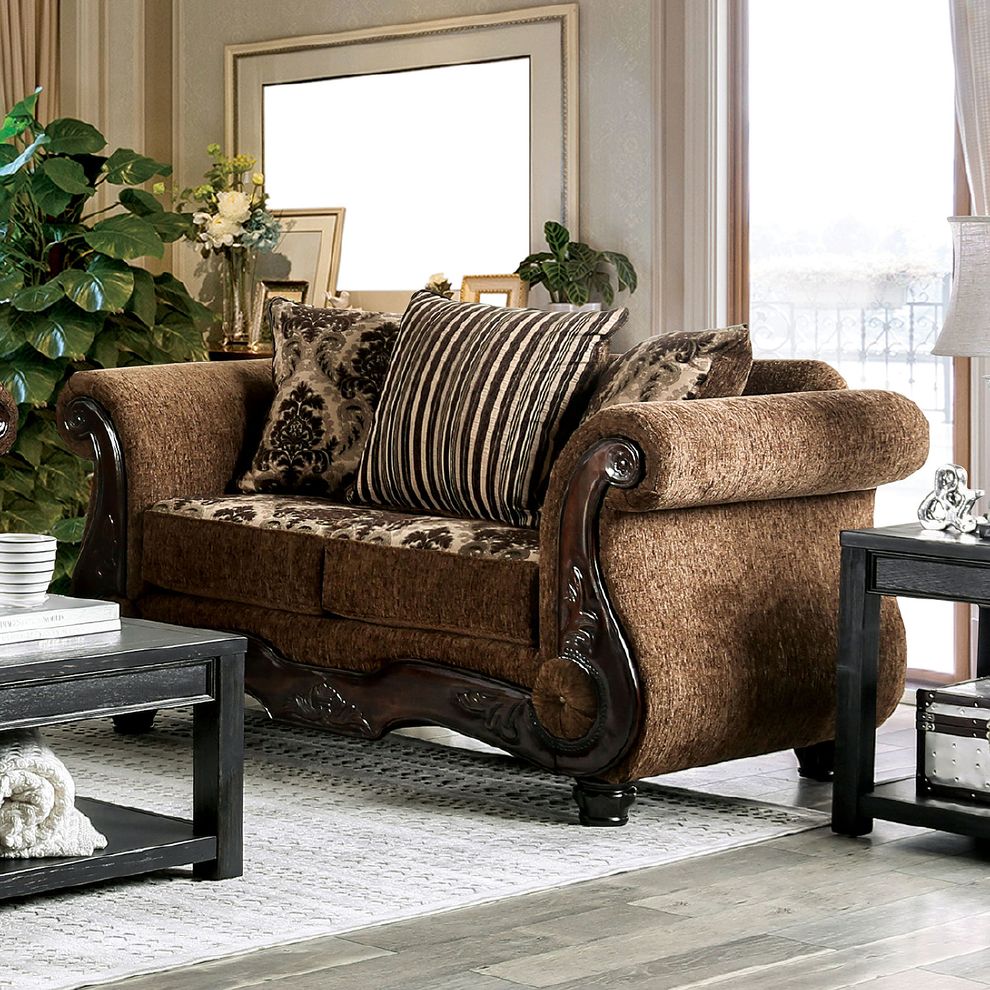 Brown/Dark Walnut Tilde Traditional Loveseat by Furniture of America