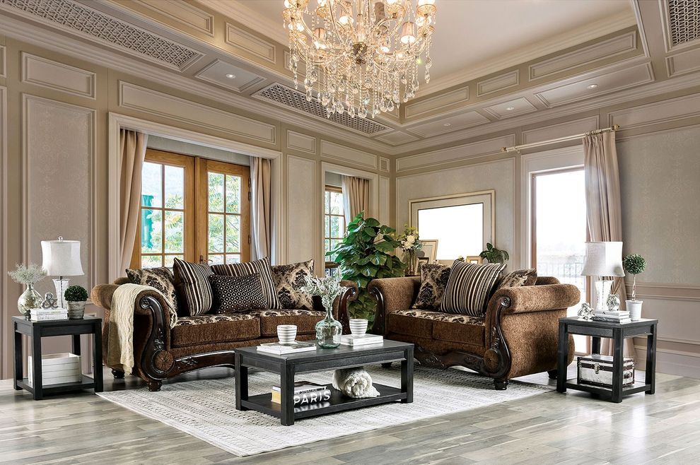 Brown/dark walnut tilde traditional sofa by Furniture of America