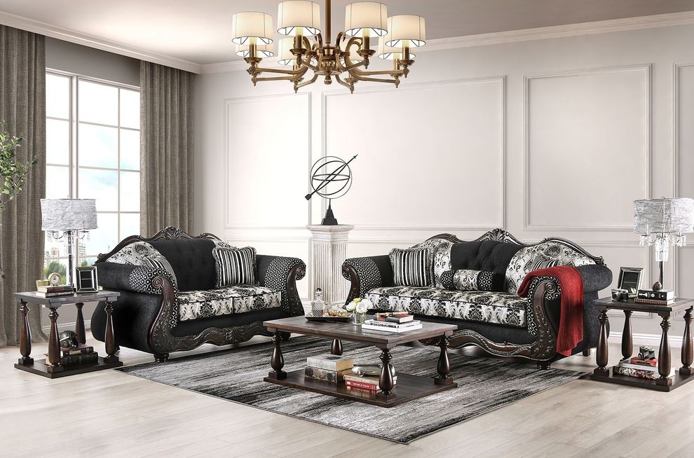 Black US-Made Traditional Sofa by Furniture of America