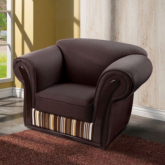 Transitional style dark brown fabric chair by Furniture of America