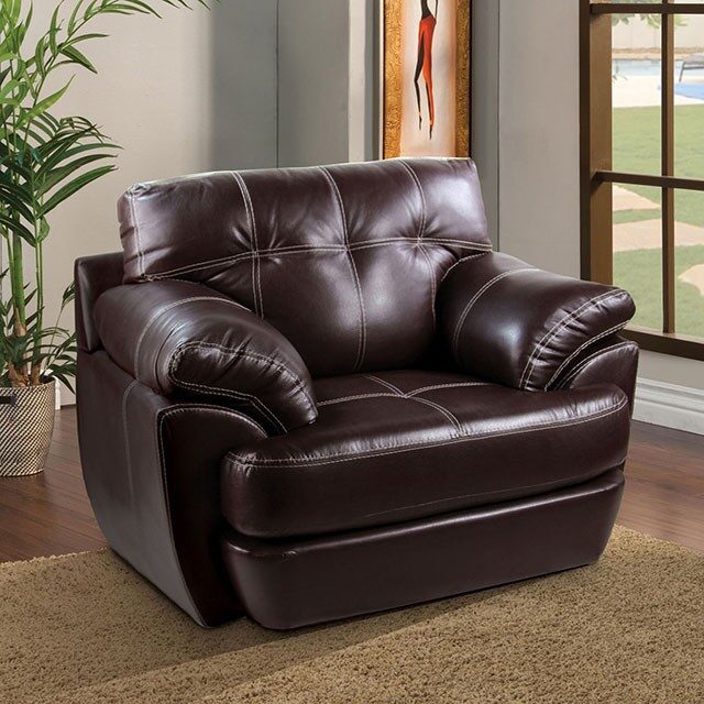 Contemporary style dark brown leatherette chair by Furniture of America