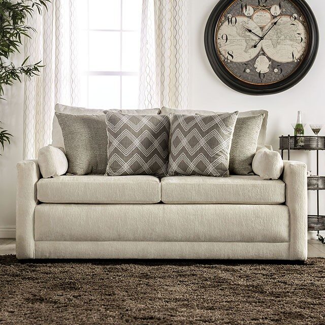 Warm ivory chenille loveseat by Furniture of America