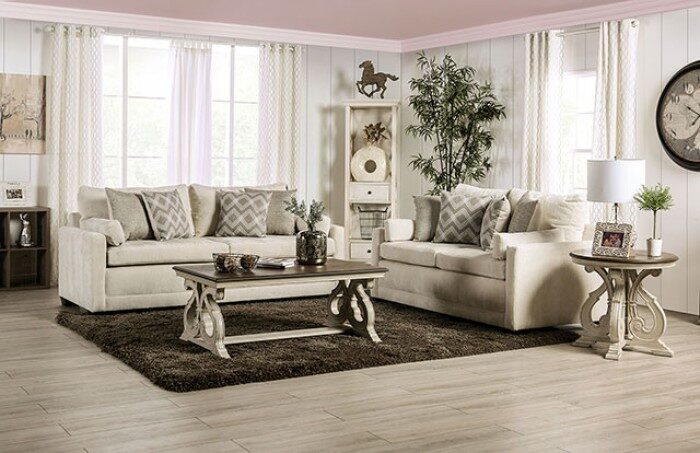 Warm ivory chenille sofa by Furniture of America