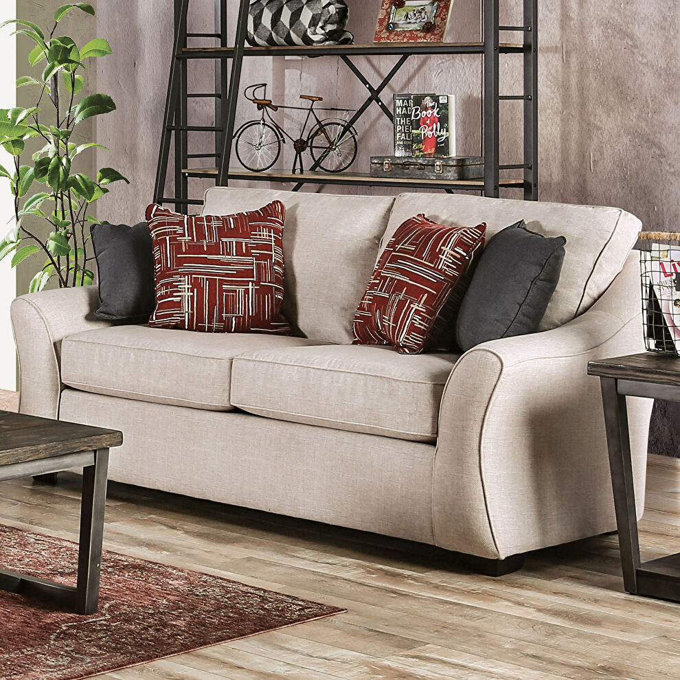 Ivory linen-like fabric loveseat by Furniture of America