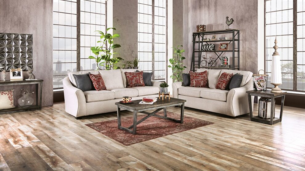 Ivory linen-like fabric sofa by Furniture of America