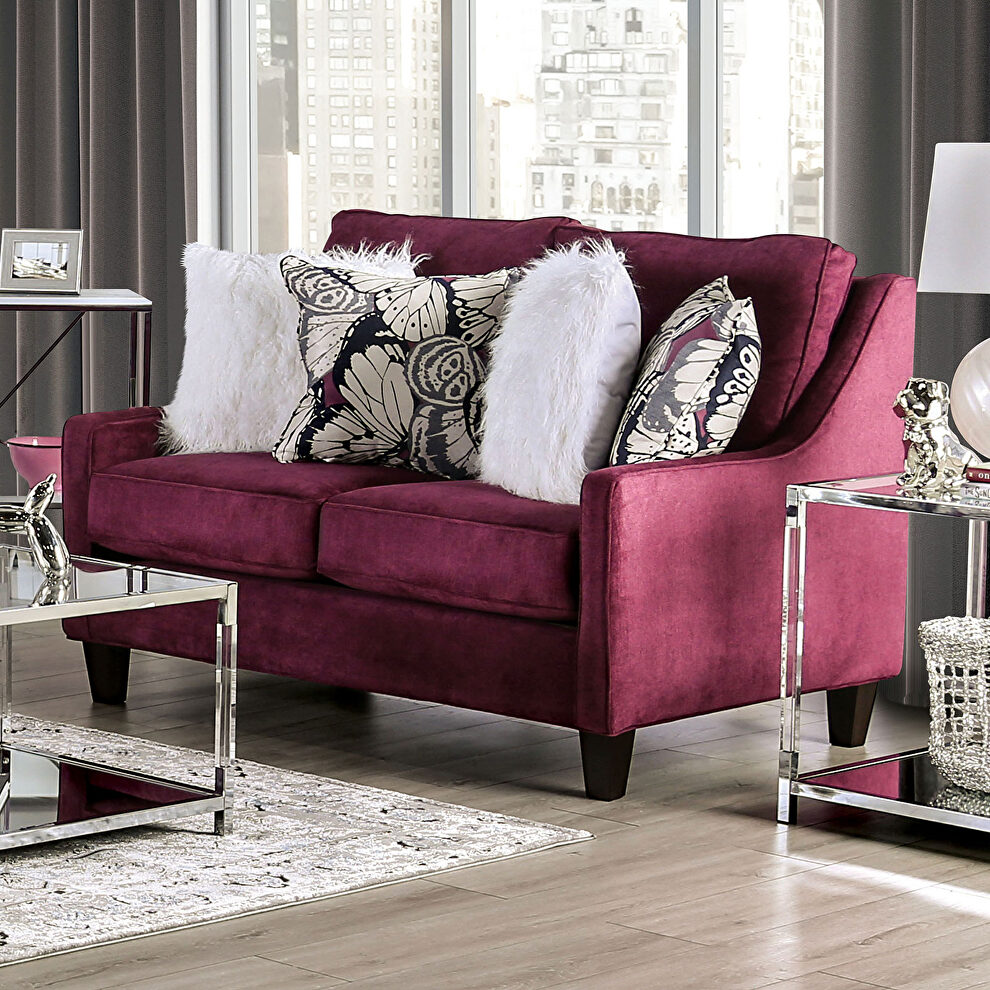 Modern design plum chenille fabric loveseat by Furniture of America