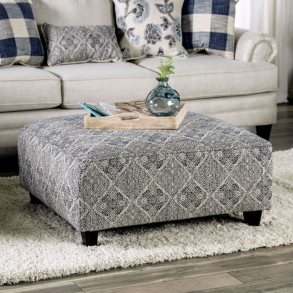 Cozy blend of modern chic patterning and traditional design ottoman by Furniture of America