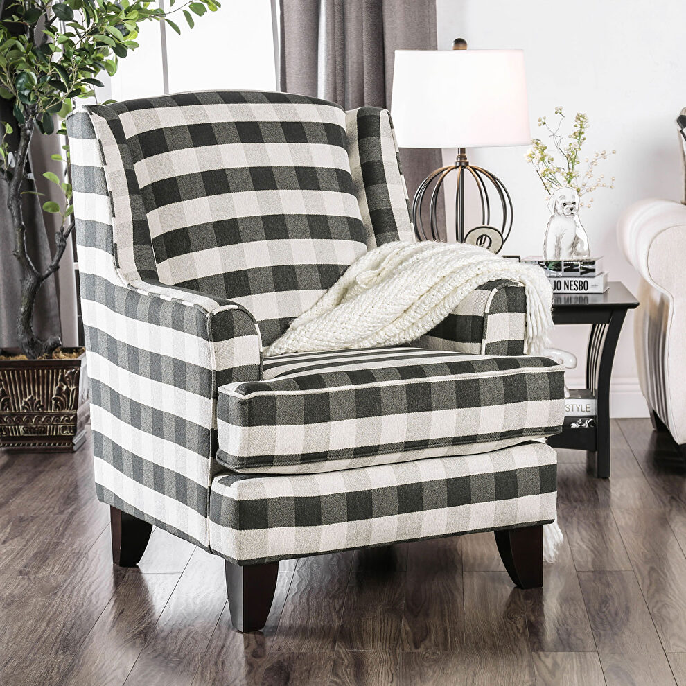 Ivory/black transitional stripe chair by Furniture of America