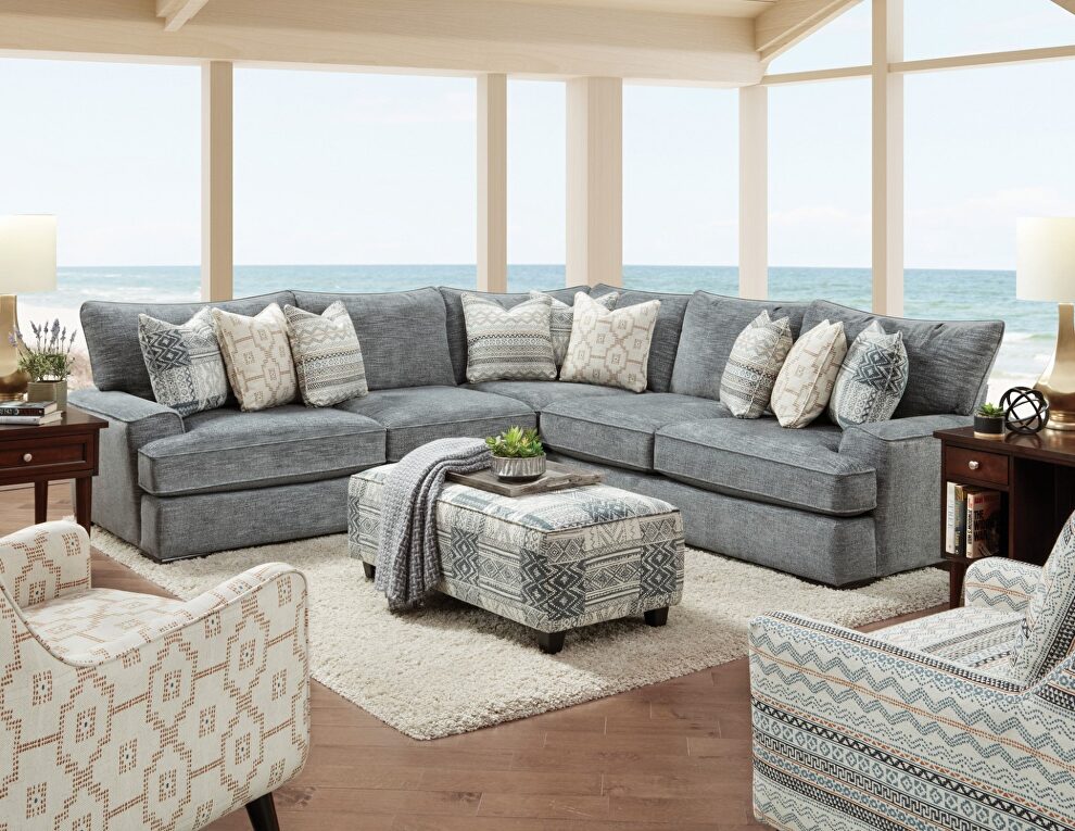 Upholstery in blue exceptionally plush sectional sofa by Furniture of America