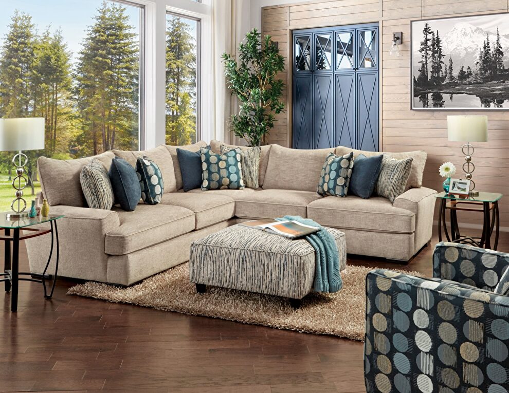 Upholstery in tan exceptionally plush sectional sofa by Furniture of America