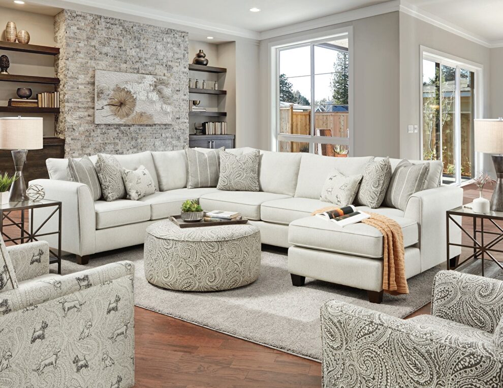 Ivory chenille sectional sofa by Furniture of America