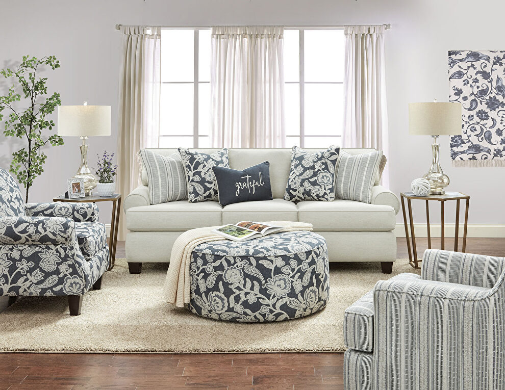 English-style rounded low-profile arms ivory-colored sofa by Furniture of America