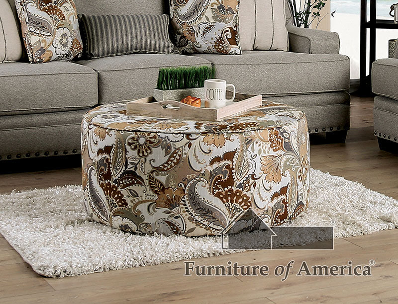 Mocha/floral transitional ottoman by Furniture of America