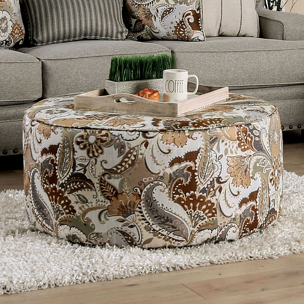 Mocha Chenille Transitional Ottoman Made in US by Furniture of America