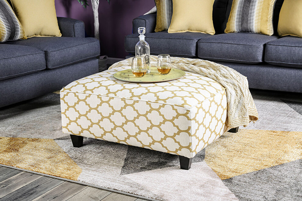 Ivory moroccan lattice pattern transitional ottoman by Furniture of America