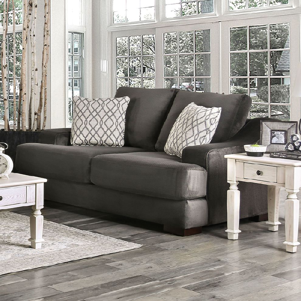 Charcoal adrian contemporary loveseat made in us by Furniture of America