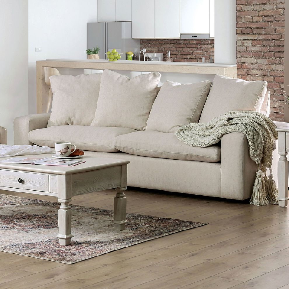 Cream contemporary casual style loveseat by Furniture of America