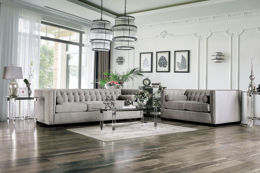 Light Gray Elliot Transitional Sofa Made in US by Furniture of America