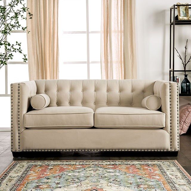 Tuxedo style plush velvet upholstery loveseat by Furniture of America