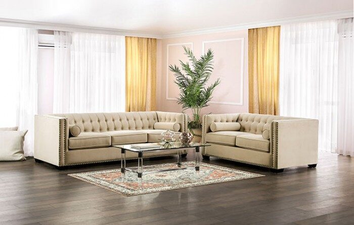 Tuxedo style plush velvet upholstery sofa by Furniture of America