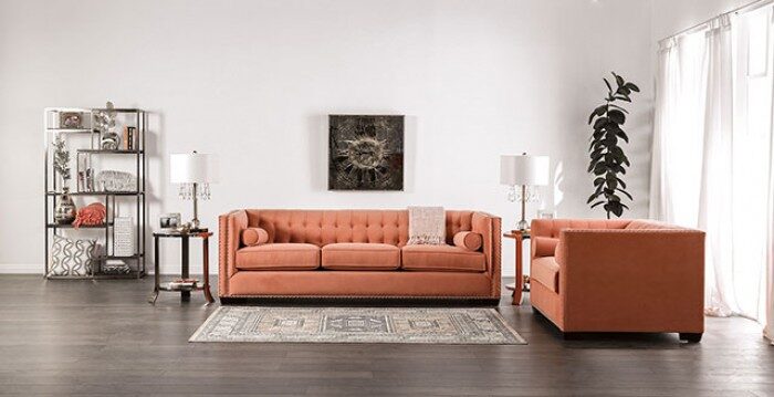Tuxedo style plush velvet upholstery sofa by Furniture of America