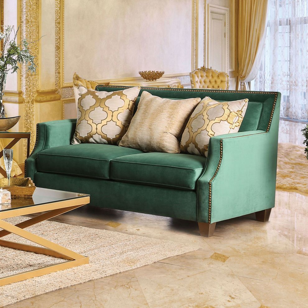 Transitional style green microfiber loveseat by Furniture of America