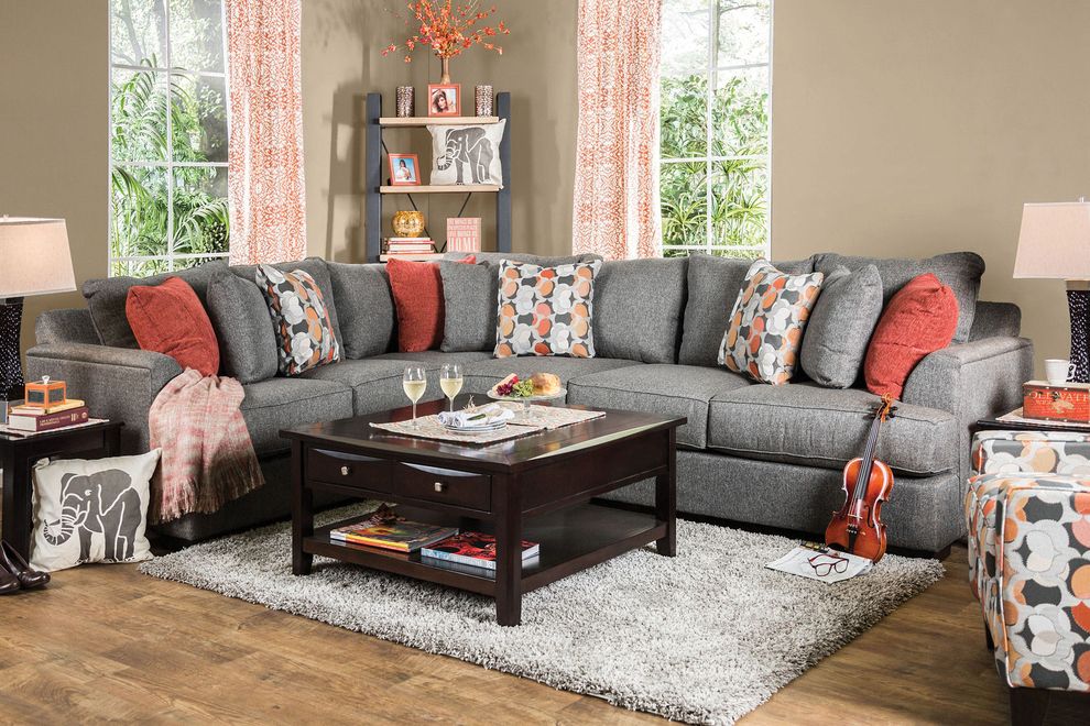 Gray fabric simple sectional sofa in modern style by Furniture of America