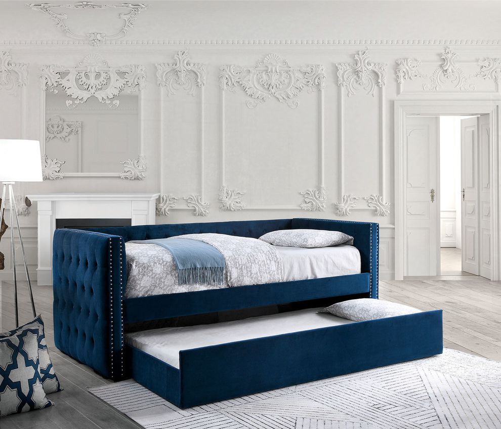 Navy tufted sides daybed w/ trundle by Furniture of America