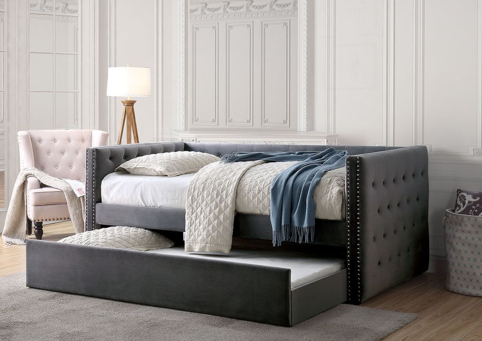 Gray tufted sides daybed w/ trundle by Furniture of America
