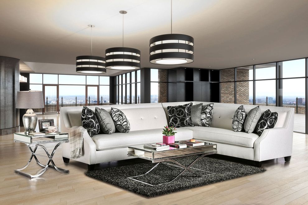 Off-white fabric glam/transitional style sectional by Furniture of America