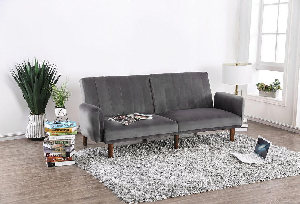 Flannelette gray split-back sofa bed by Furniture of America
