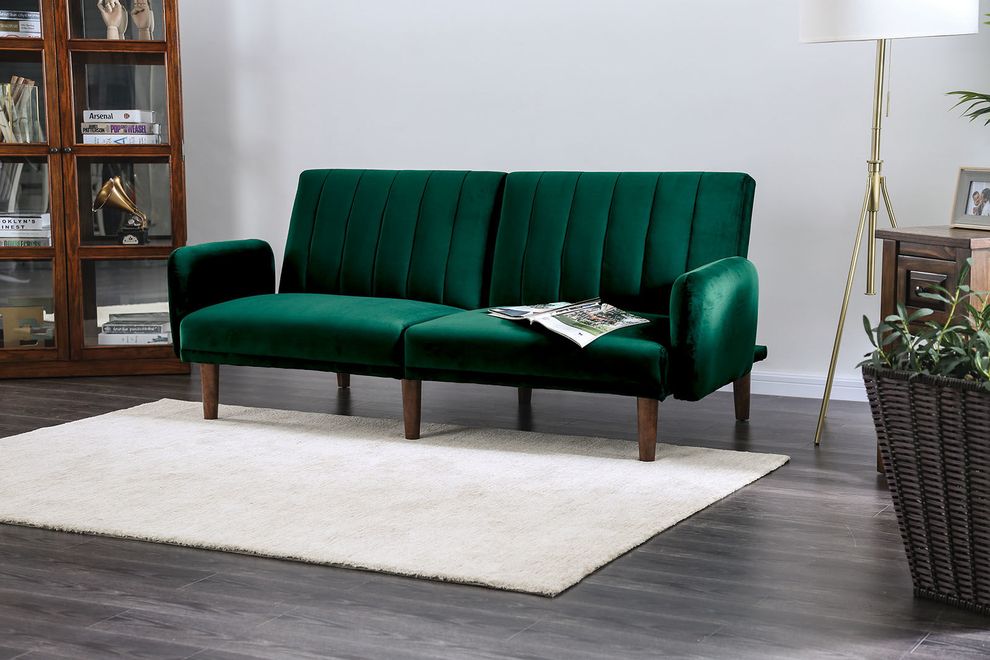 Flannelette green split-back sofa bed by Furniture of America