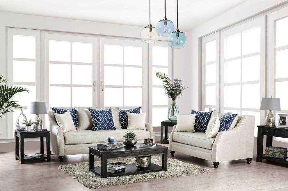 US-made ivory burlap weave fabric casual sofa by Furniture of America