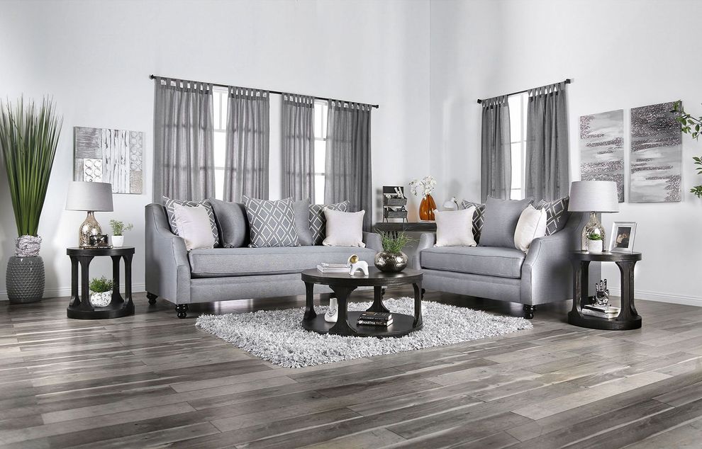 US-made gray burlap weave fabric casual sofa by Furniture of America