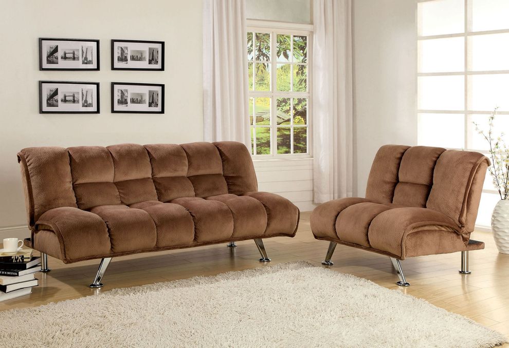 Contemporary mocha fabric adjustable sofa bed by Furniture of America