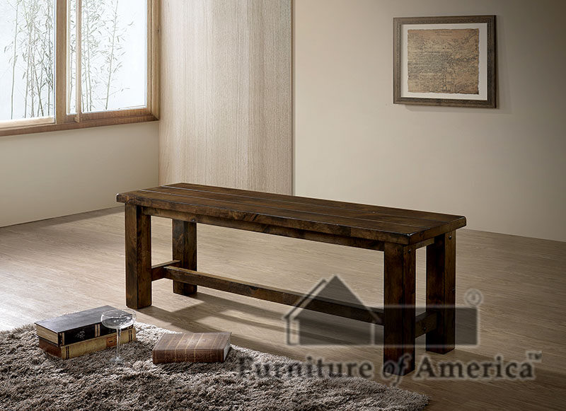 Sturdy rustic oak wood bench by Furniture of America