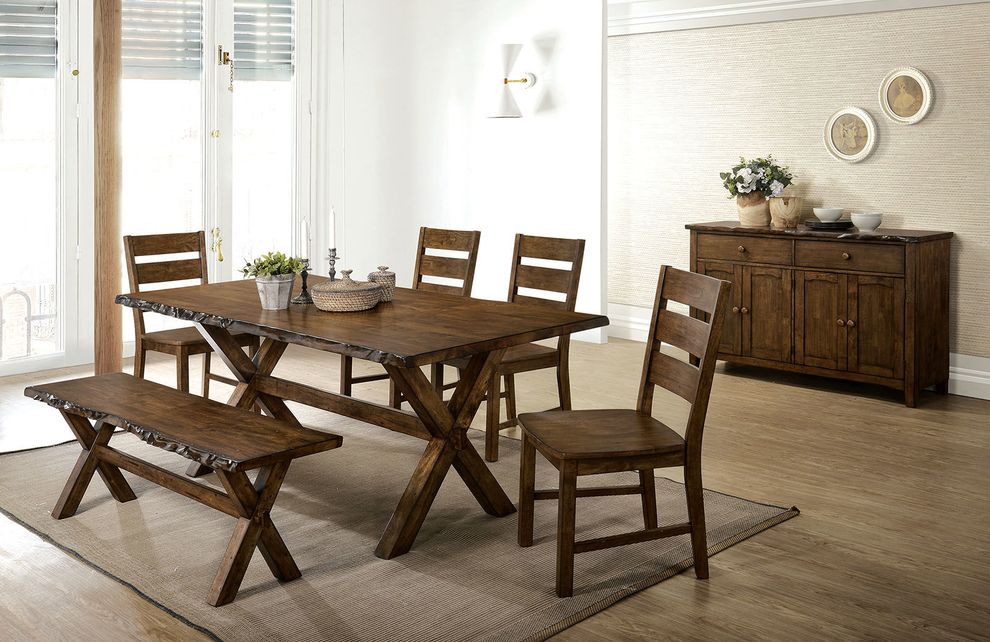 Distressed wood / rough edges dining table by Furniture of America