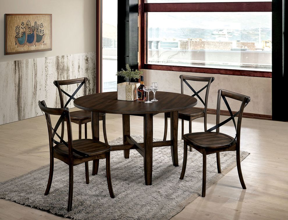 Brushed oak round table in industrial style by Furniture of America