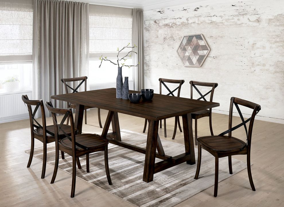 Brushed oak industrial style dining table by Furniture of America