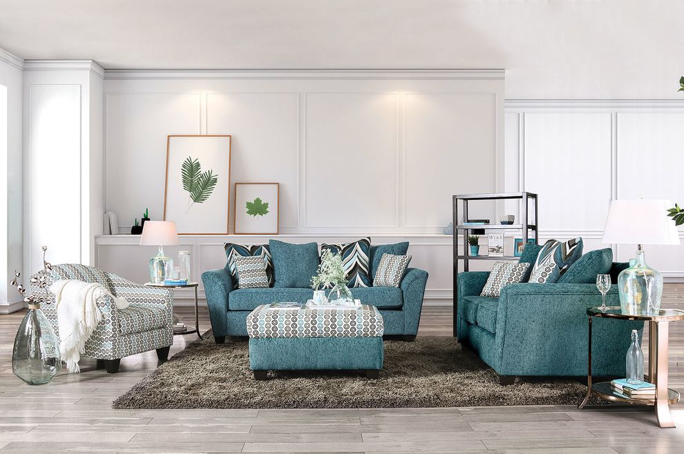 US-Made turquoise transitional fabric sofa by Furniture of America