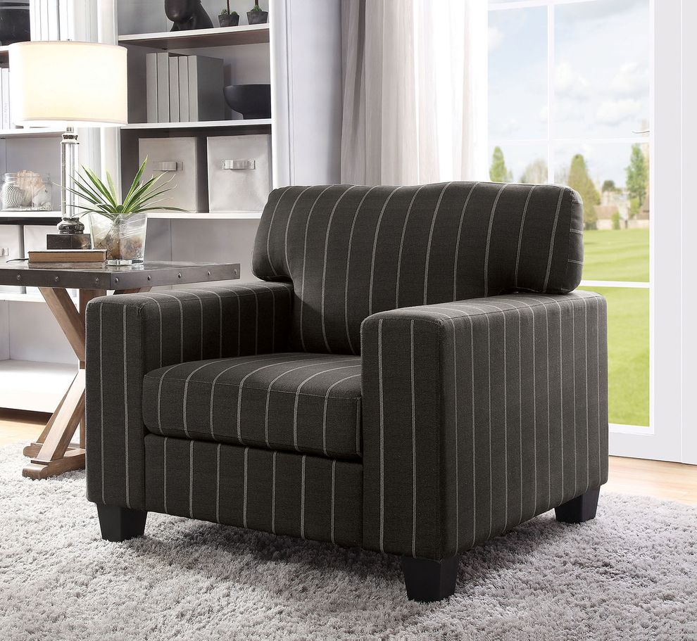 Pinstripe design dark gray fabric casual chair by Furniture of America