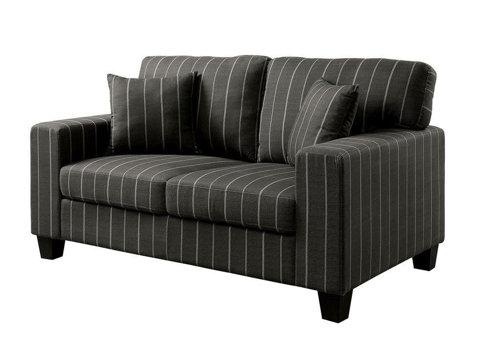 Pinstripe design dark gray fabric casual loveseat by Furniture of America