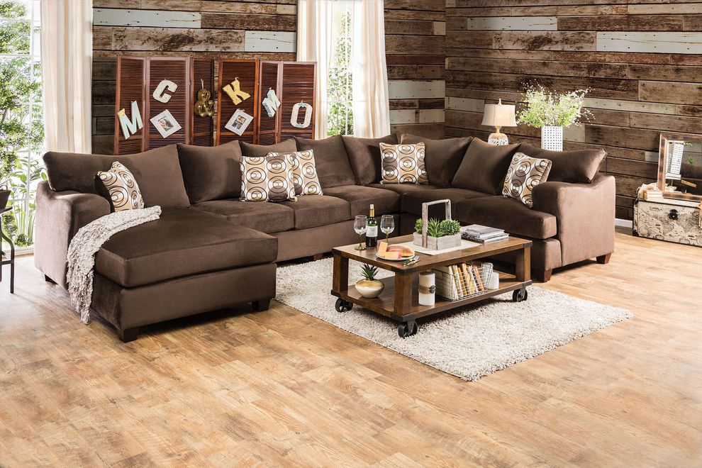 US-made oversized chocolate fabric sectional by Furniture of America