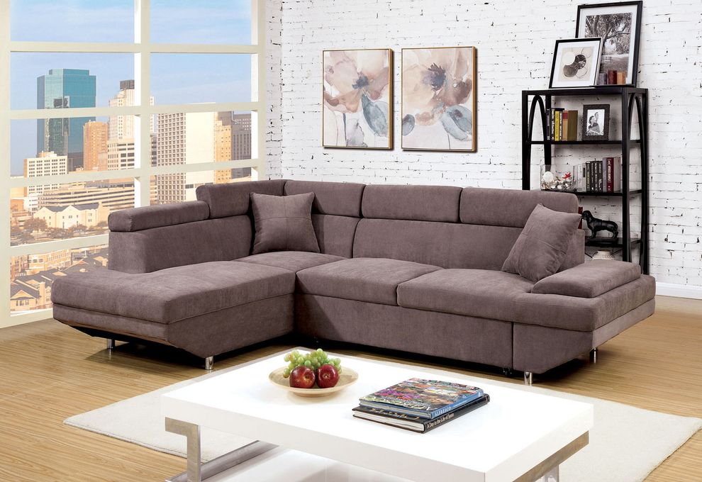 Gray fabric sectional sofa w/ sleeper by Furniture of America