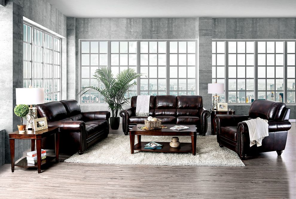 Top grain leather match walnut/brown sofa by Furniture of America