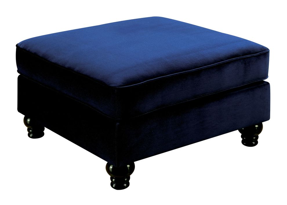Blue fabric tufted button design ottoman by Furniture of America
