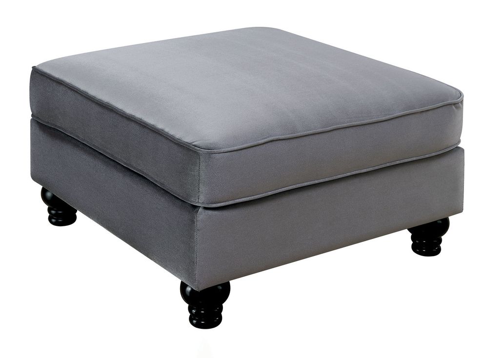 Gray fabric tufted button design ottoman by Furniture of America
