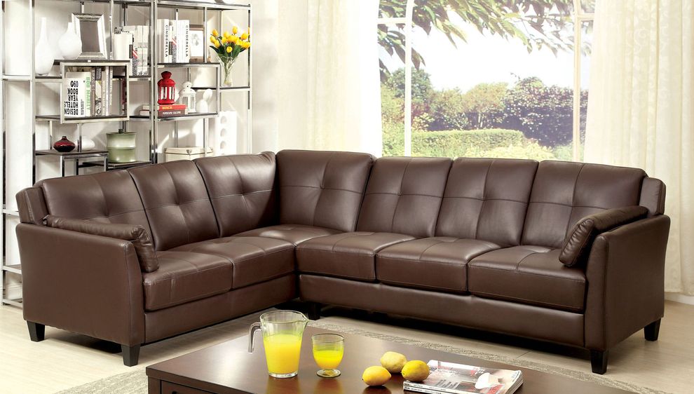 Leatherette brown sectional sofa in casual style by Furniture of America